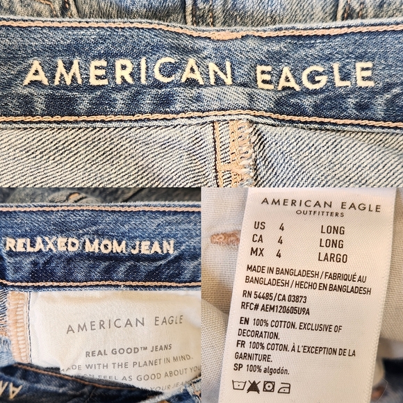 American Eagle 4 Long Ripped Relaxed Mom Jean Rigid Tapered Balloon Leg - Picture 8 of 8